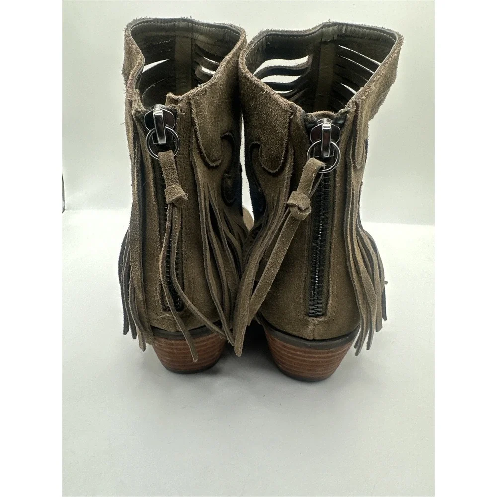 Yellow Box Booties Ankle Boots Letty Zip Chestnut Fringe Boho Women's Size 7